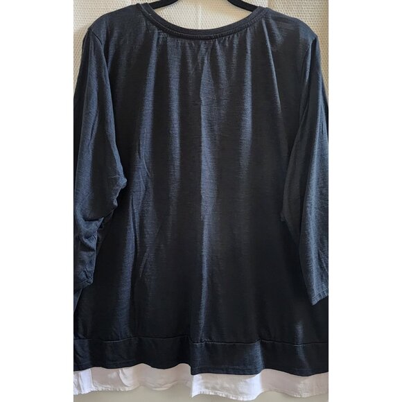 AVENUE BLACK & WHITE LAYERED-LOOK V-NECK QUARTER-SLEEVE TEE - Picture 2 of 4